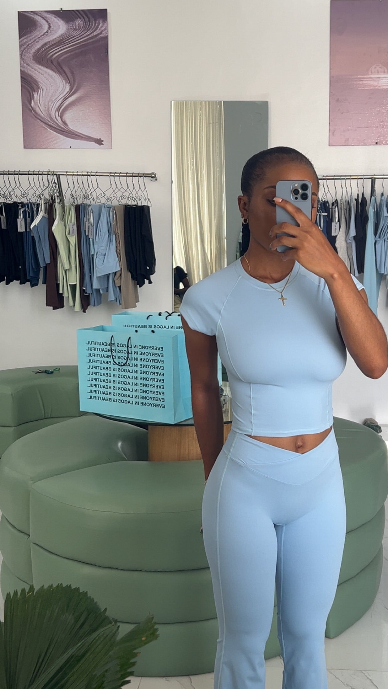 Cropped Contour Set — Sky Blue